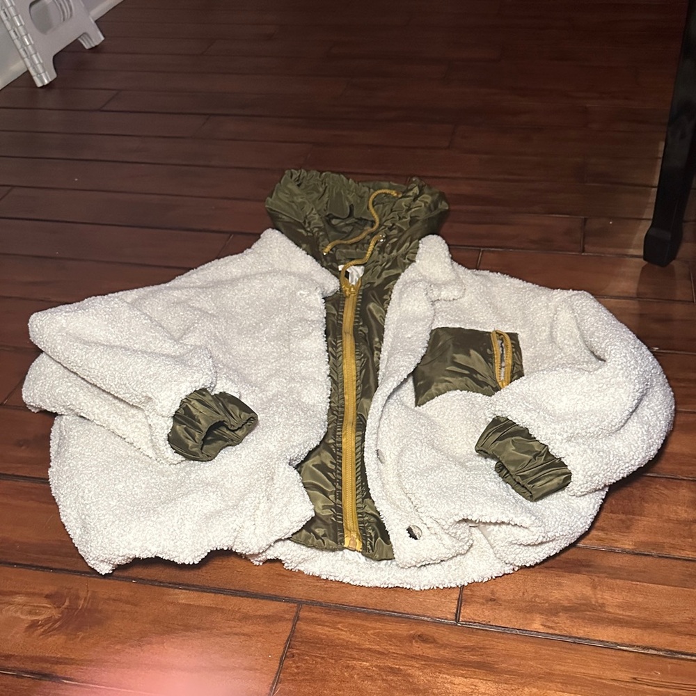 Ambiance White and Olive Puffer Jacket